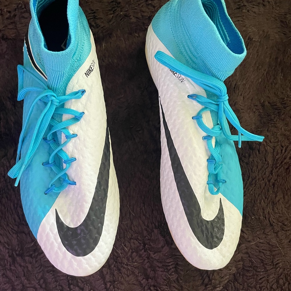 Nike Blue and White Hypervenom Soccer Cleats